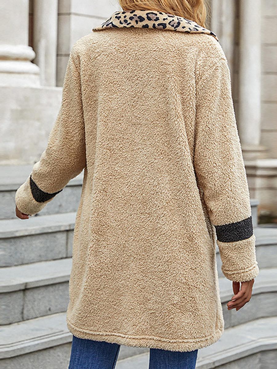 Casual Leopard Print Stitching Lapel Long-Sleeved Coat