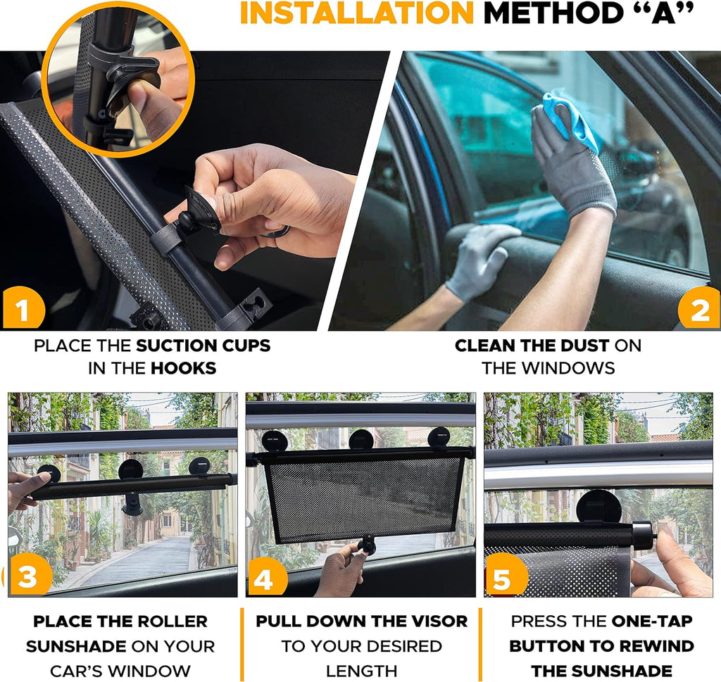EcoNour Car Window Covers for Baby (2 Pack) | Retractable Car Window Shades for Protecting Kids, Passengers &amp; Pets from Harmful Sun Rays | Car Sun Shade for Trucks | XXL (22”x24”)