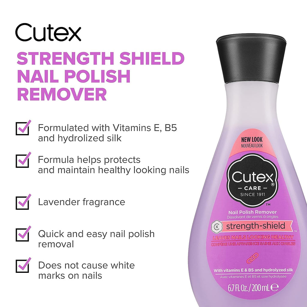 Cutex Nail Polish Remover, Strength Shield, Leaves Nails Looking Healthy, Contains Vitamins E, B5 &amp; Hydrolyzed Silk, 6.76 Fl Oz