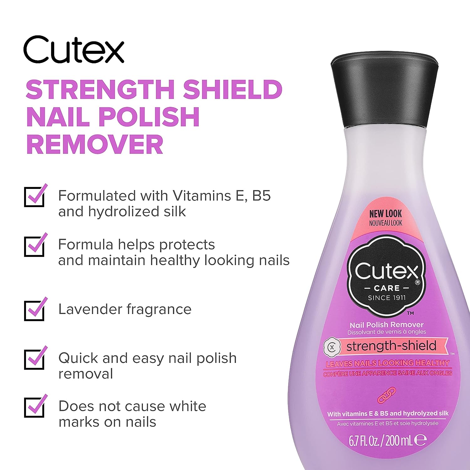Cutex Nail Polish Remover, Strength Shield, Leaves Nails Looking Healthy, Contains Vitamins E, B5 &amp; Hydrolyzed Silk, 6.76 Fl Oz