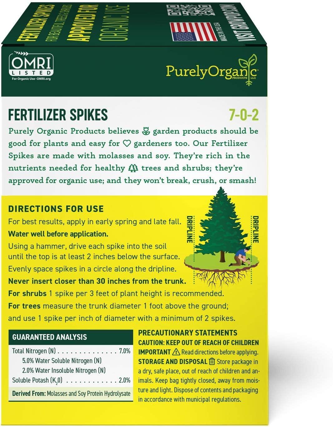 Purely Organic Tree & Shrub Fertilizer Plant Food Spikes (Case of 72 Spikes - 18 Lbs)