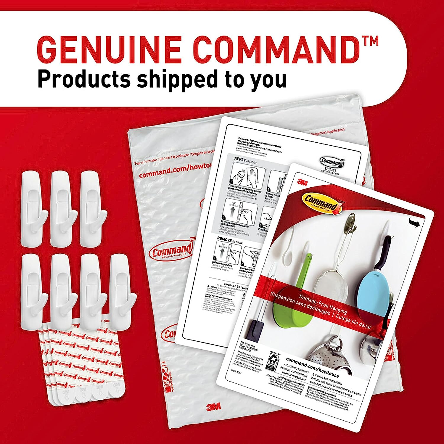 Command Large Utility Hooks, Damage Free Hanging Wall Hooks with Adhesive Strips, No Tools Wall Hooks for Hanging Decorations in Living Spaces, 7 White Hooks and 12 Command Strips