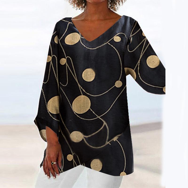 Casual V-neck Long Sleeve Printed Top