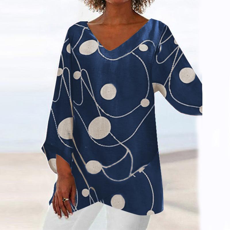 Casual V-neck Long Sleeve Printed Top