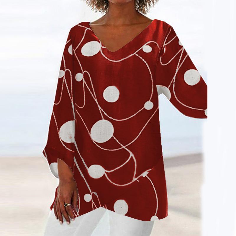 Casual V-neck Long Sleeve Printed Top