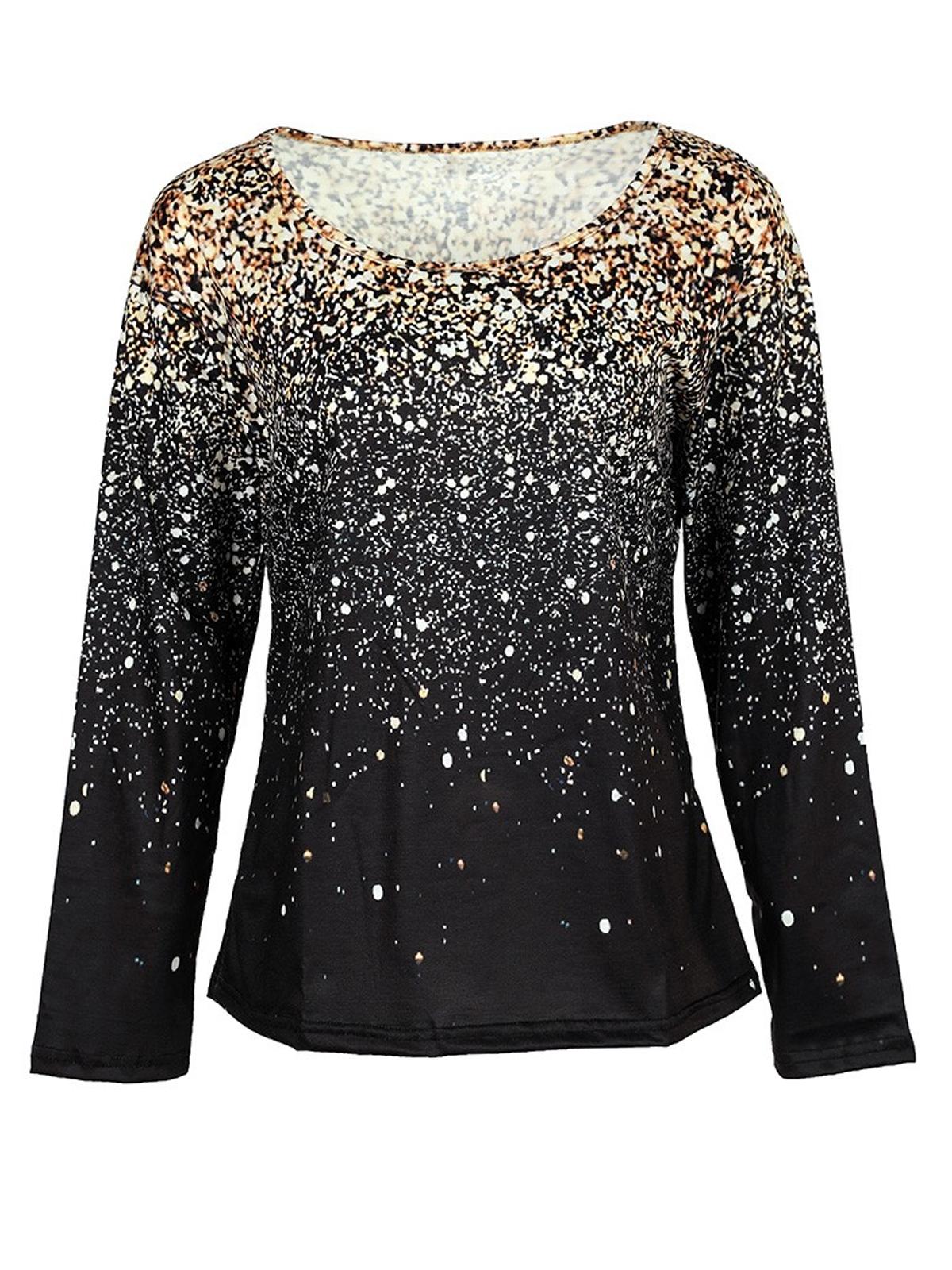 Sequin Print Round Neck And V-neck Long Sleeve Top