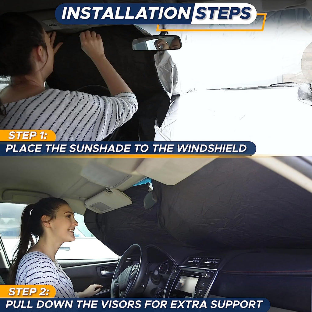 EcoNour Windshield Sun Shade for Tesla Model 3/Y Cars | 240T Polyester Shield Sunshade | Upgraded Sunshade for Front Window | Interior Tesla Accessories for Summer | XL (56 x 36 Inches)