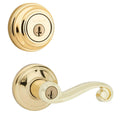 Lido Polished Brass Exterior Entry Door Lever and Single Cylinder Deadbolt Combo Pack Featuring SmartKey Security