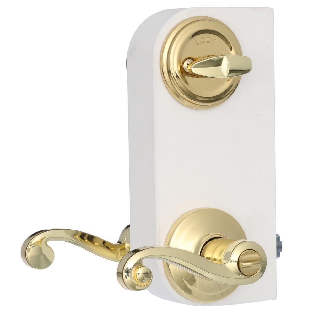 Lido Polished Brass Exterior Entry Door Lever and Single Cylinder Deadbolt Combo Pack Featuring SmartKey Security