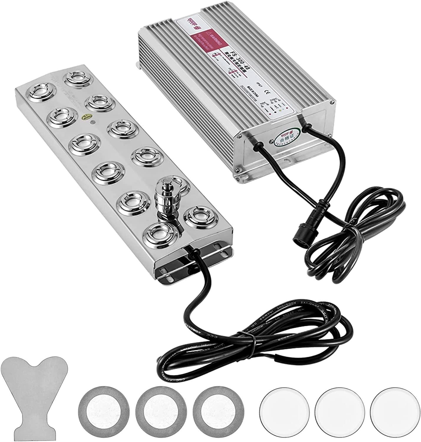 BITOWAT Ultrasonic Fogger 12 Heads Mist Maker with Waterproof Power Supply + 6 PCS Replaceable Ceramics Discs + Replacement Tool 7kg/h Mini Fog Machine for Greenhouse Garden Lawn and Pond