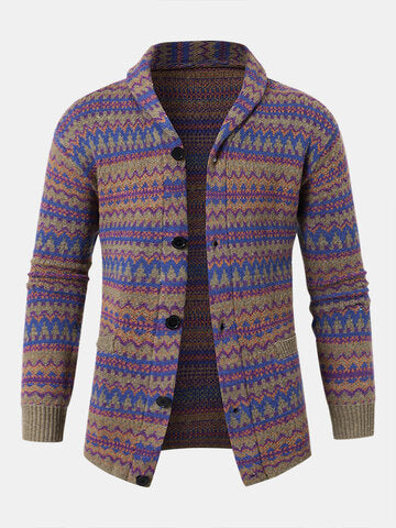 mens colorful knitted lapel single breasted double pocket casual cardigans