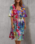 women holiday u neck colorful floral ruffle dress