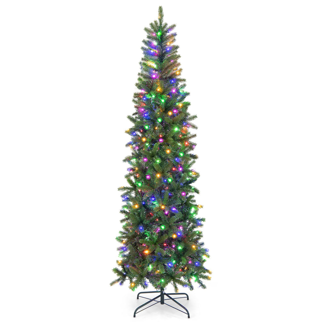 Costway 7.5FT Pre-Lit Hinged Artificial Christmas Tree w/ 796 Tips &amp; 350 LED Lights