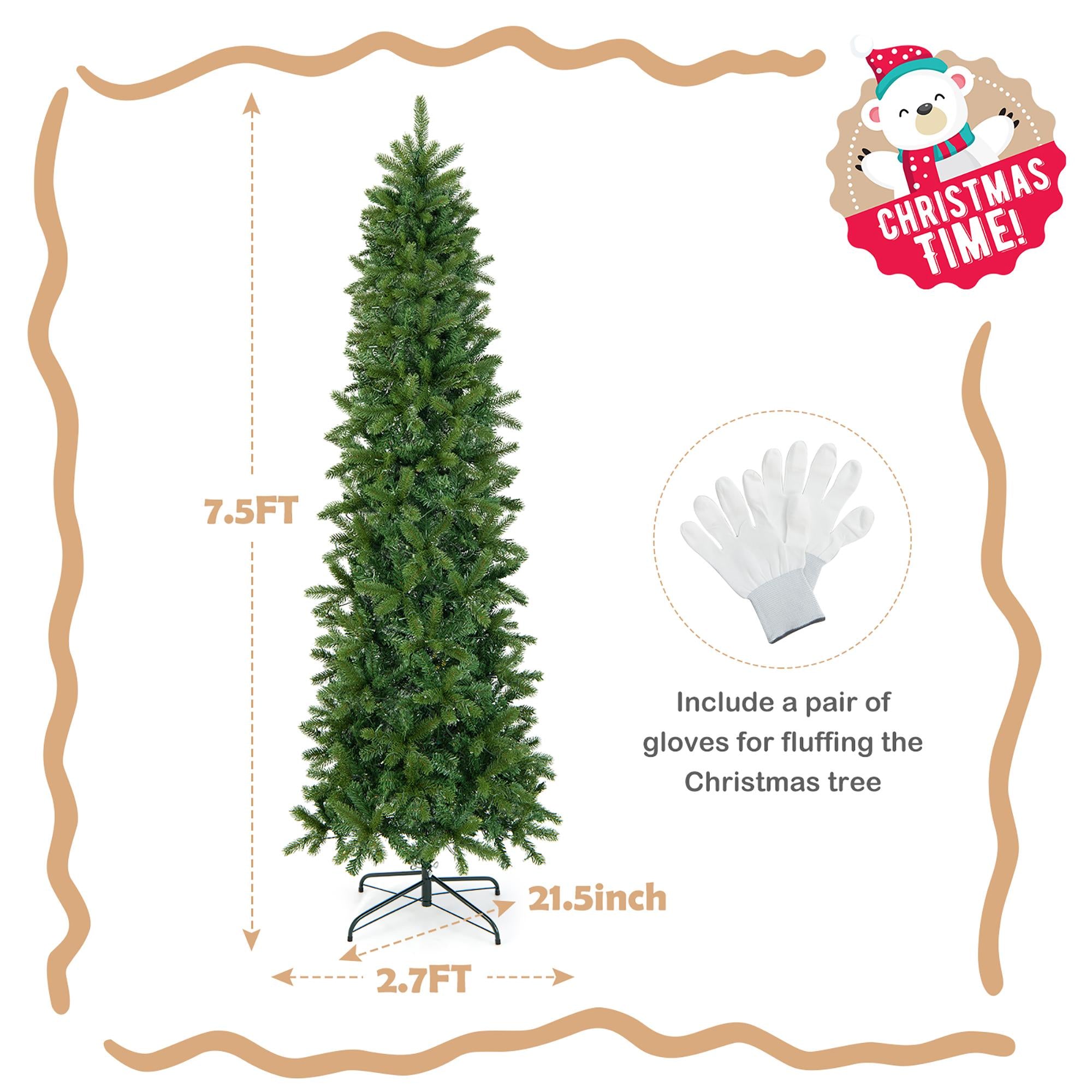 Costway 7.5FT Pre-Lit Hinged Artificial Christmas Tree w/ 796 Tips &amp; 350 LED Lights