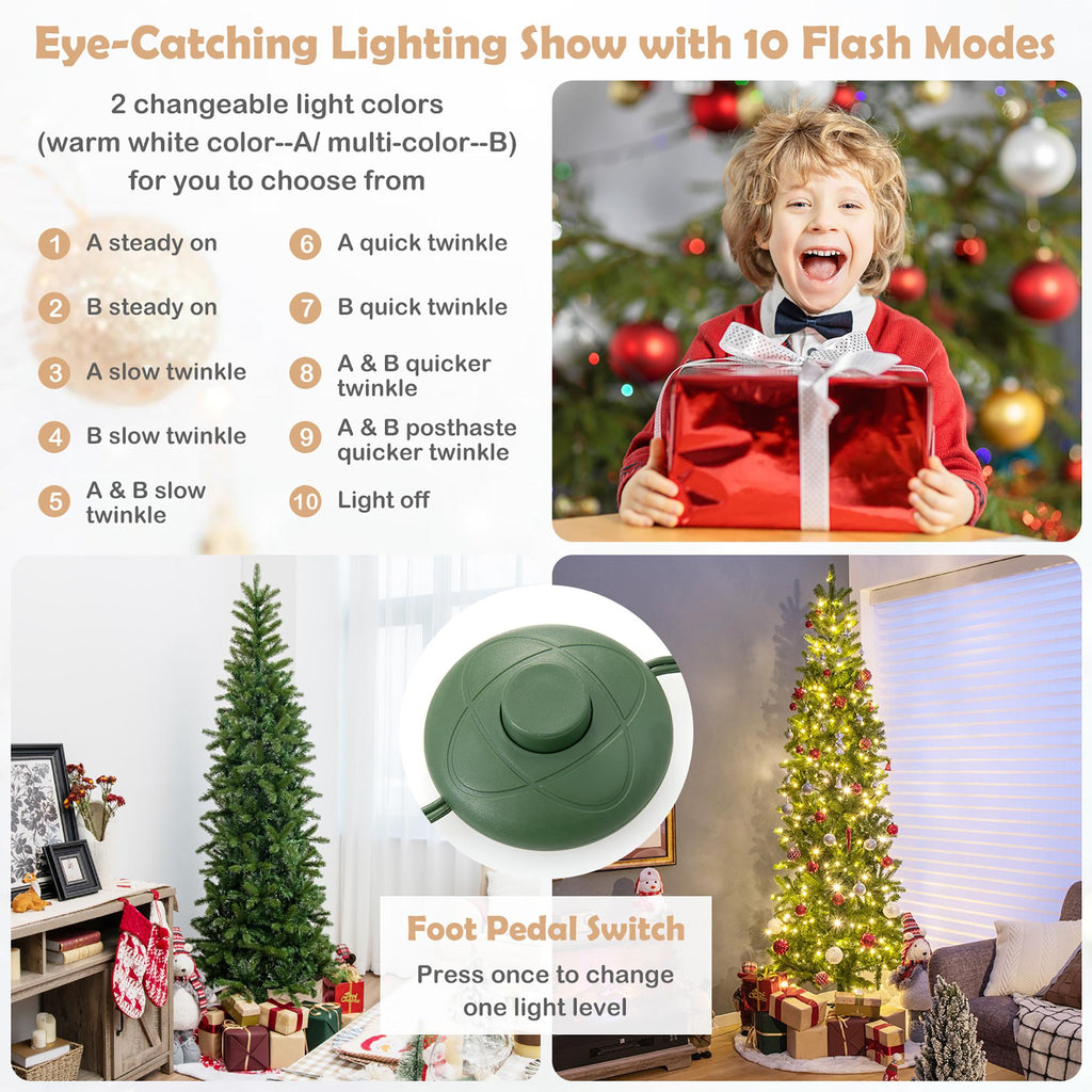 Costway 7.5FT Pre-Lit Hinged Artificial Christmas Tree w/ 796 Tips &amp; 350 LED Lights