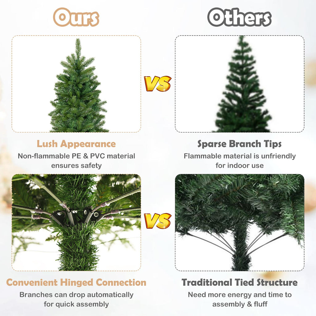 Costway 7.5FT Pre-Lit Hinged Artificial Christmas Tree w/ 796 Tips &amp; 350 LED Lights