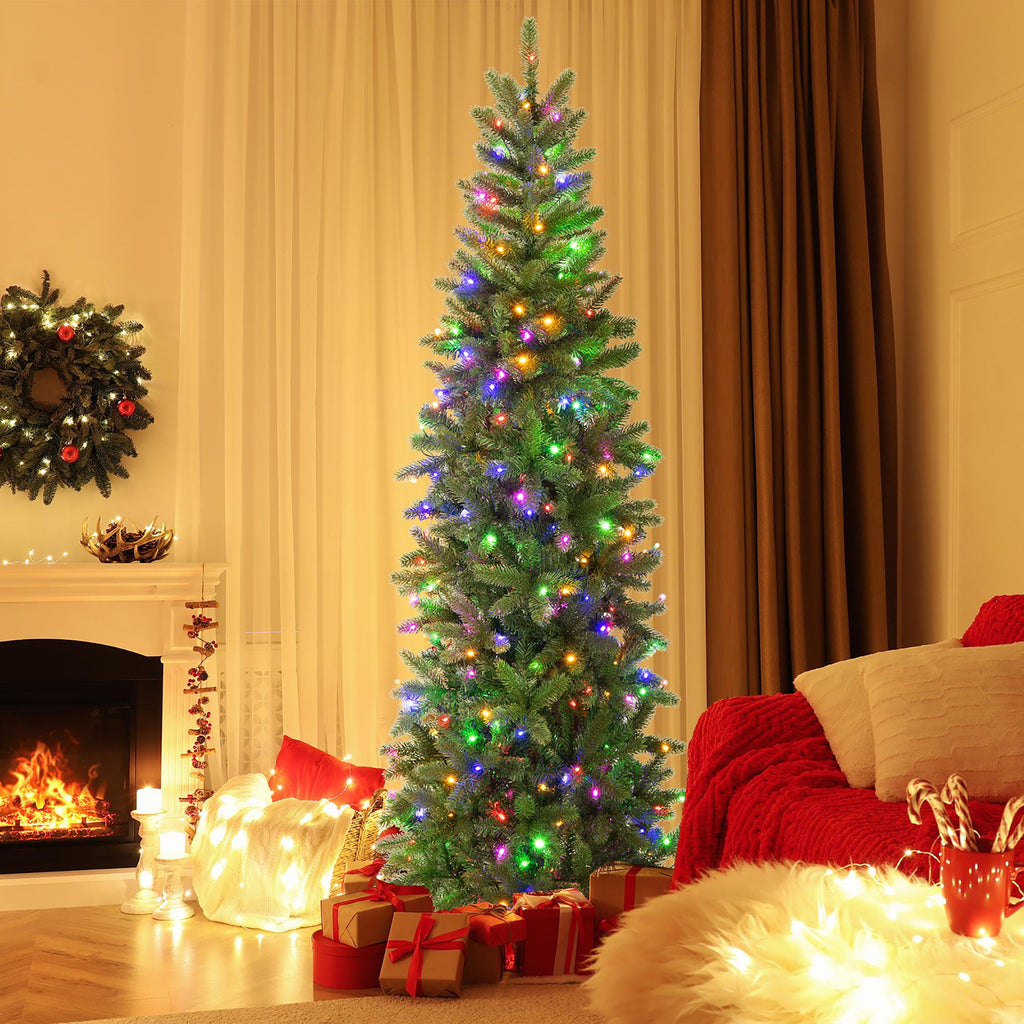 Costway 7.5FT Pre-Lit Hinged Artificial Christmas Tree w/ 796 Tips &amp; 350 LED Lights