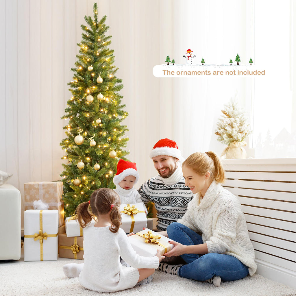Costway 7.5FT Pre-Lit Hinged Artificial Christmas Tree w/ 796 Tips &amp; 350 LED Lights