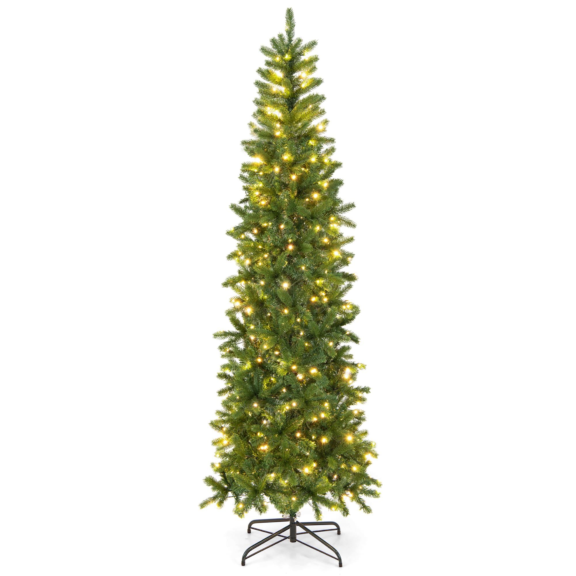 Costway 7.5FT Pre-Lit Hinged Artificial Christmas Tree w/ 796 Tips &amp; 350 LED Lights