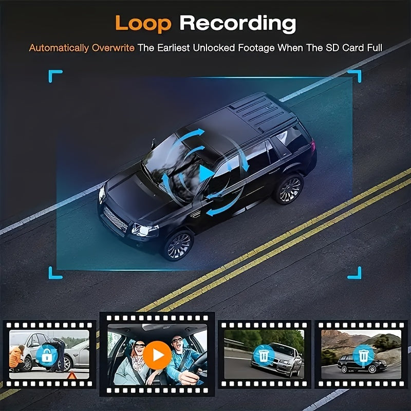 3 Lens Dash Camera, 4'' Touch IPS Screen Car Video Recorder, 1080P +720P+720P