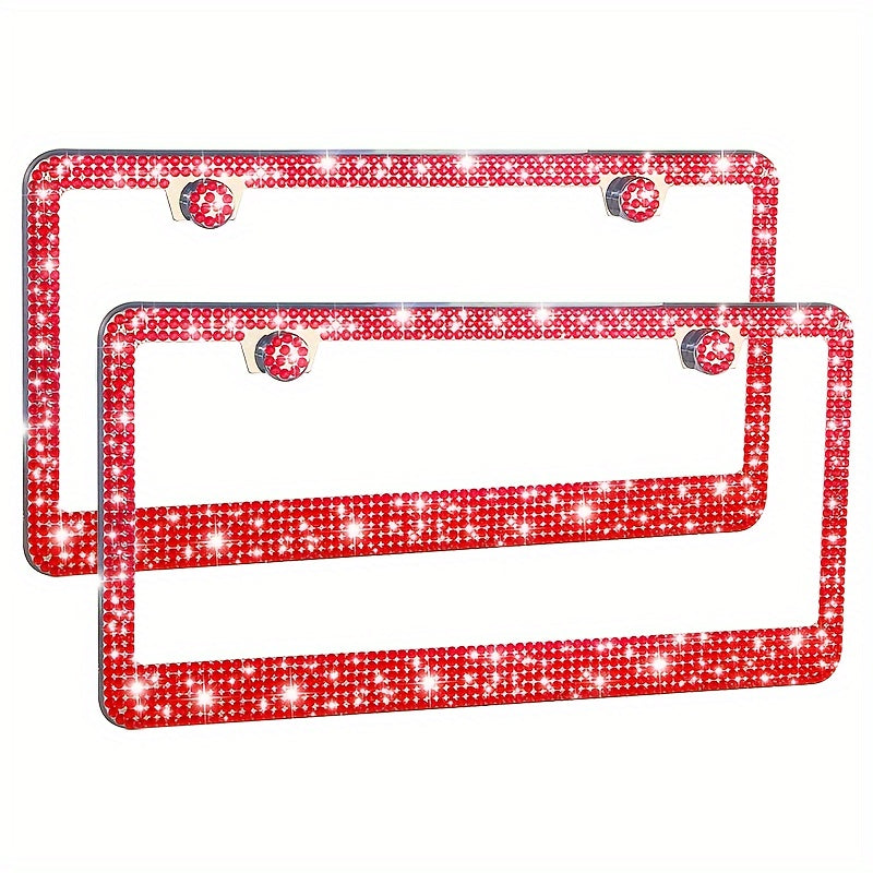 2pcs Luxurious Bling License Plate Frames - Handcrafted  Steel Frames with Artificial Diamonds - Sparkly Car License Plate Cover