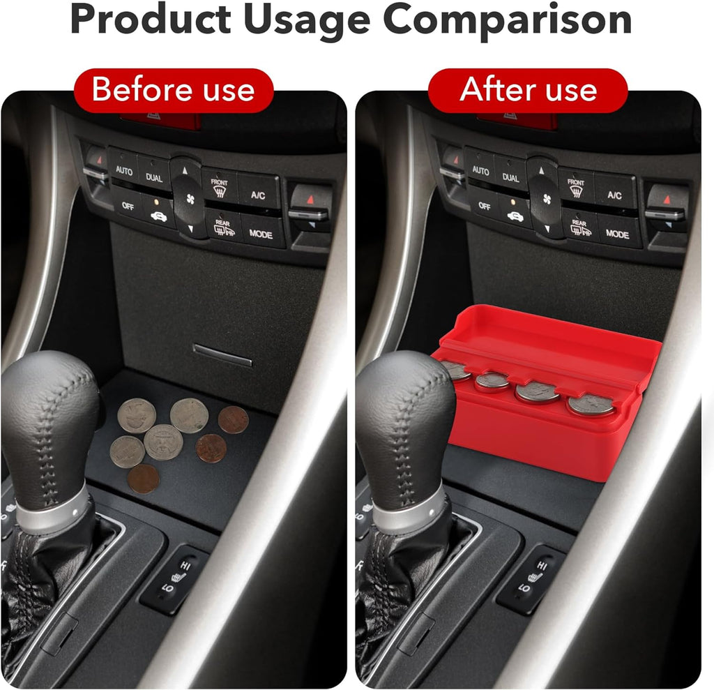 SINGARO Coin Holder for Car, Universal Car Coin Change Organizer, Car Coin Holder Compatible with Coins of Different Sizes, Car Interior Accessories, Suitable for Most Cars, Trucks(Red)