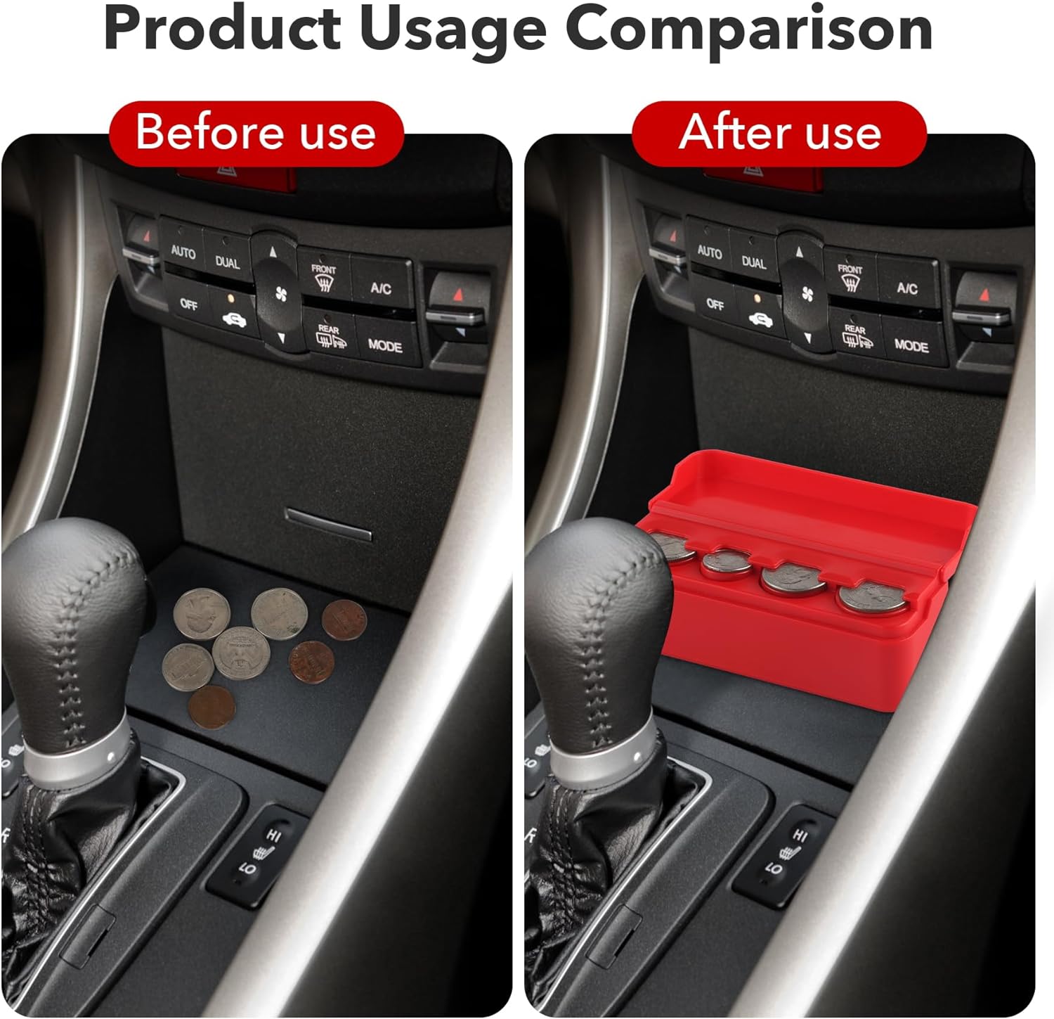 SINGARO Coin Holder for Car, Universal Car Coin Change Organizer, Car Coin Holder Compatible with Coins of Different Sizes, Car Interior Accessories, Suitable for Most Cars, Trucks(Red)