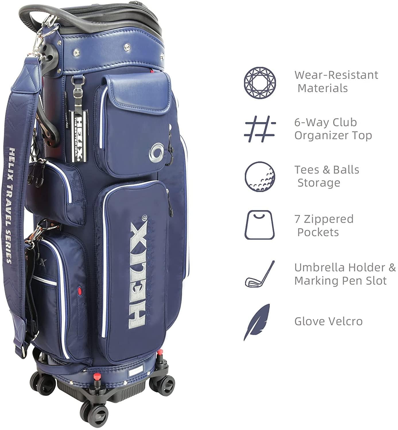 HELIX-Golf Golf Cart Bag, Easy to Carry, Retractable Golf Club Cart Bag with LocWheels Chassis and Latest Integrated Handgrip.
