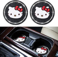 2PCS Car Cup Holders Coasters Hello Kitty,Black Silicone Anti-Slip Car Drink Coasters for Women Girls, Car Cup Pads, 2.75 Inch