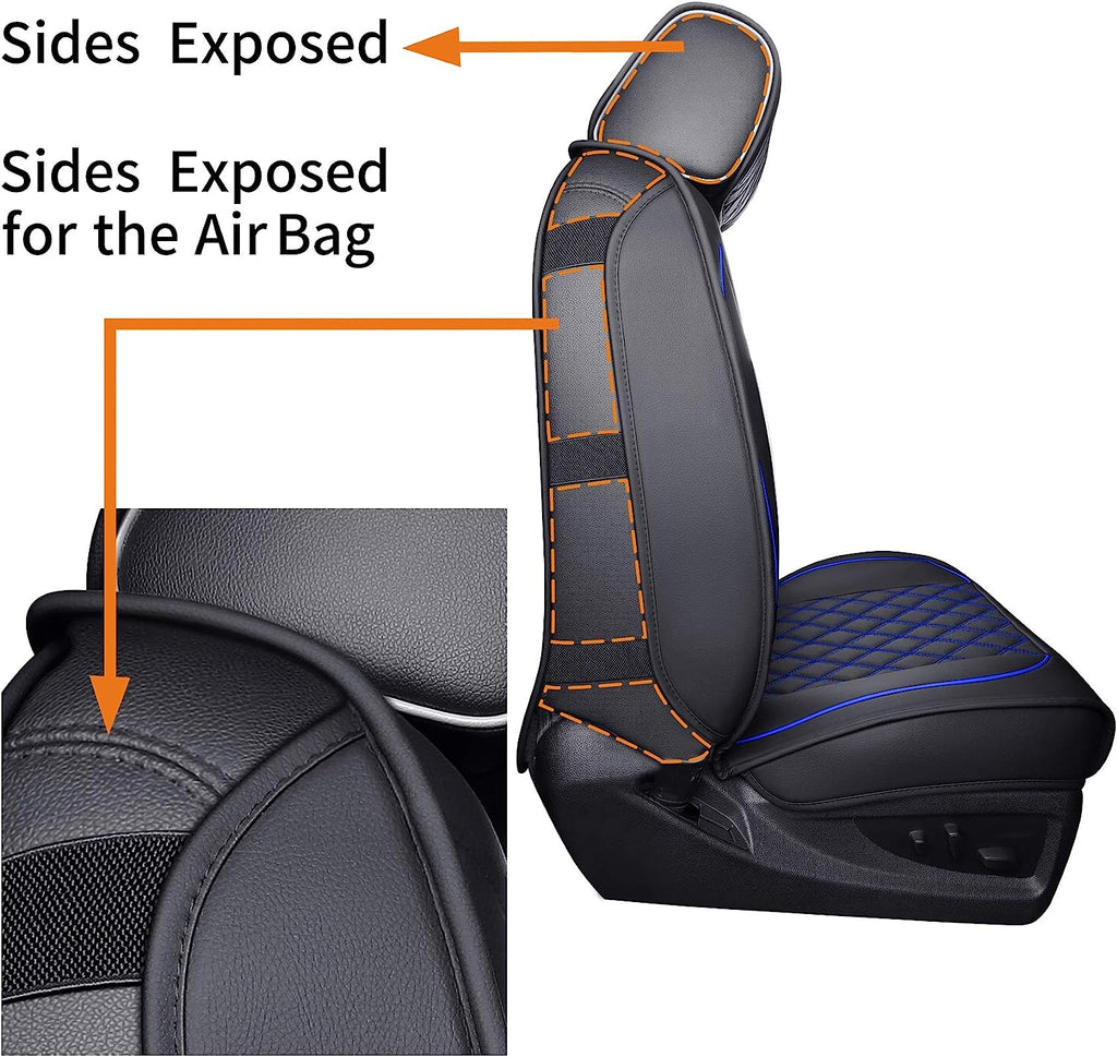 Aierxuan Chevy Silverado GMC Sierra Car Seat Covers Pickup Trail Boss Z71 Custom Fit 2007-2024 1500 2500HD 3500HD Crew Double Extended Cab Waterproof Leather Cushions (2 PCS Front, Black-Blue)