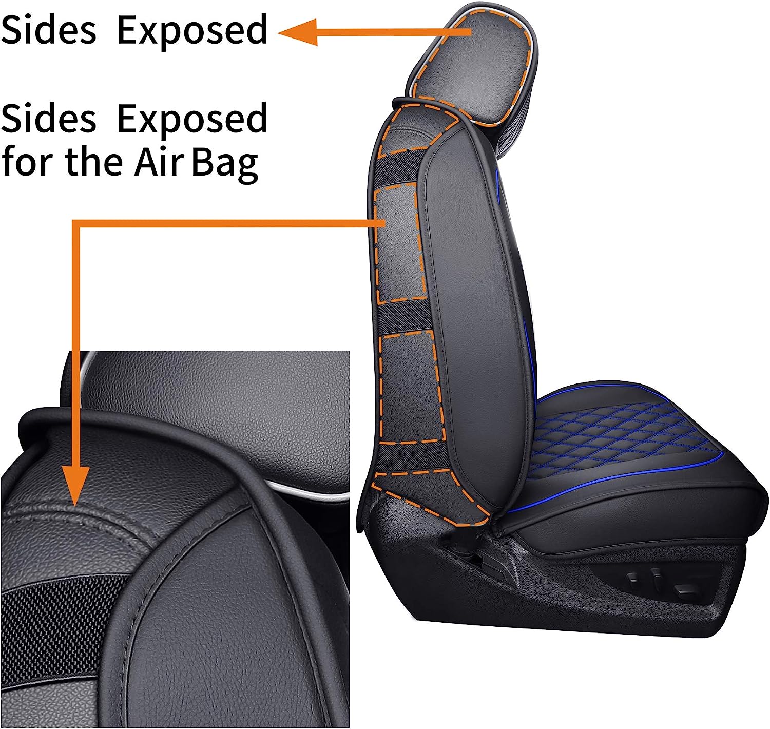 Aierxuan Chevy Silverado GMC Sierra Car Seat Covers Pickup Trail Boss Z71 Custom Fit 2007-2024 1500 2500HD 3500HD Crew Double Extended Cab Waterproof Leather Cushions (2 PCS Front, Black-Blue)