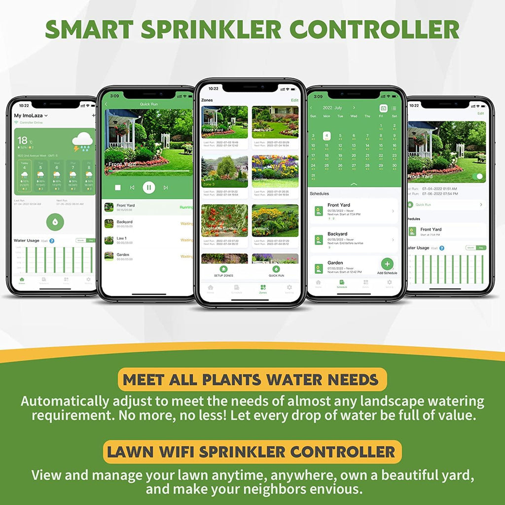 Smart Sprinkler Controller, Imolaza 8 Zone WiFi Sprinkler Controller, Automatic Remote WiFi Irrigation Controller, 8 Zone Indoor Irrigation Sprinkler Controller with Rain, ze, Wind Skip