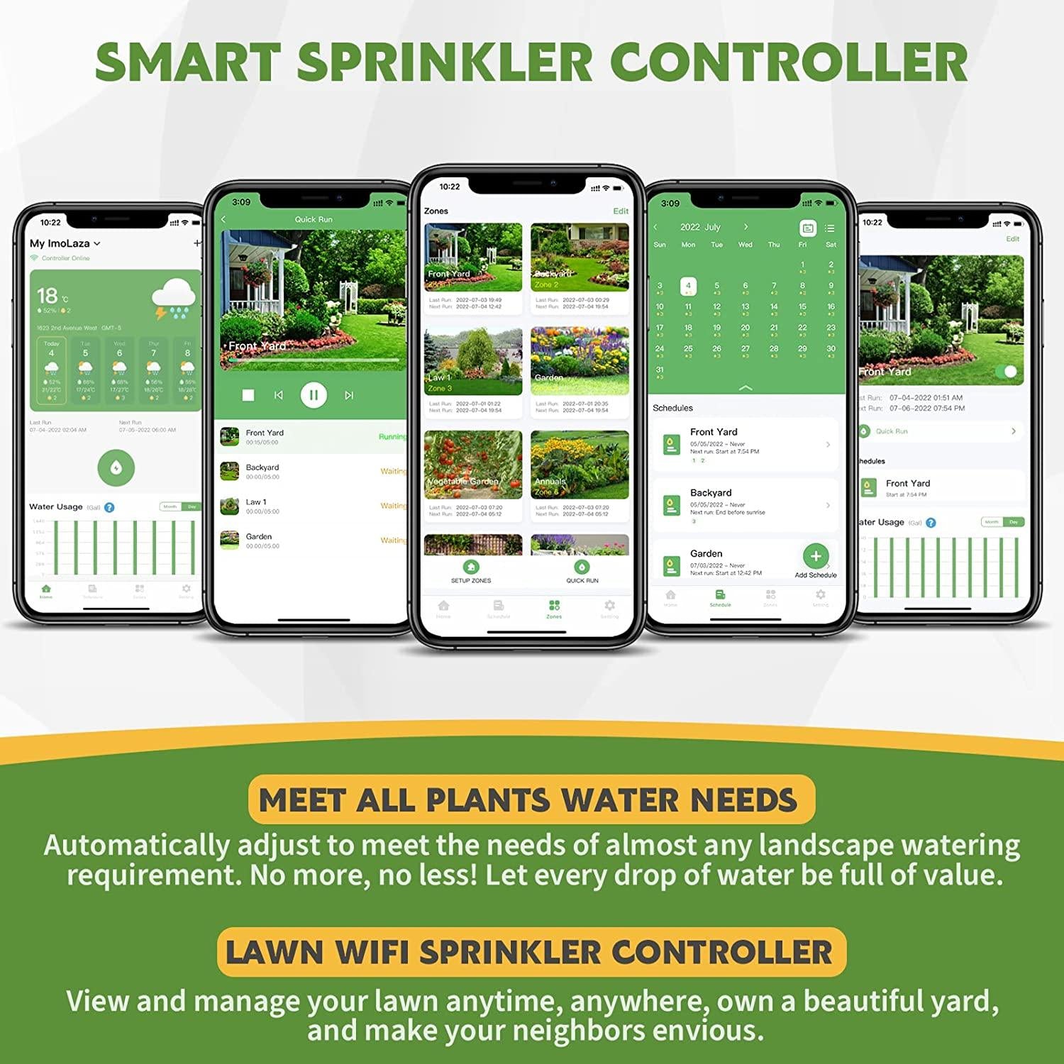 Smart Sprinkler Controller, Imolaza 8 Zone WiFi Sprinkler Controller, Automatic Remote WiFi Irrigation Controller, 8 Zone Indoor Irrigation Sprinkler Controller with Rain, ze, Wind Skip