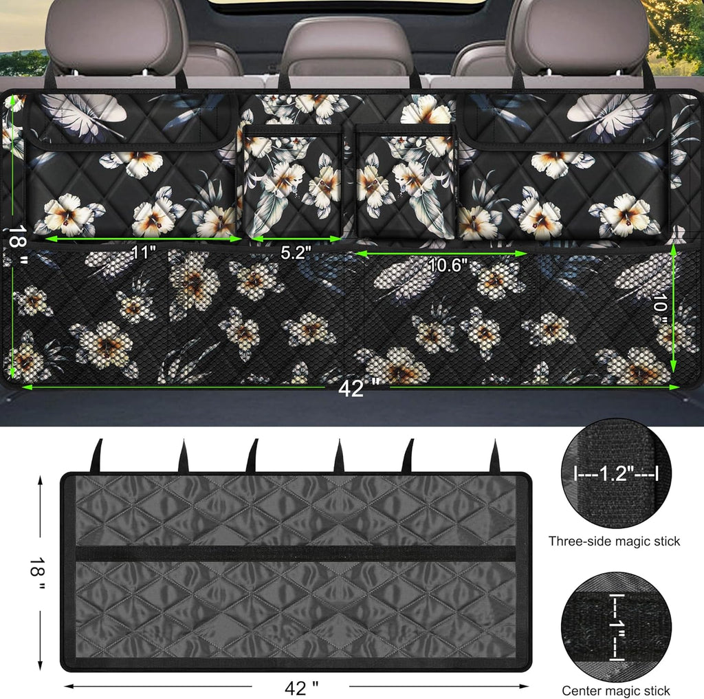 Femuar Car Trunk Organizer,Large Capacity Backseat Trunk Organizer(42"*18"),Collapsible Car Storage Bag with 8 Pocekt,Car Organizer for SUV/MPV/Truck - Hibiscus