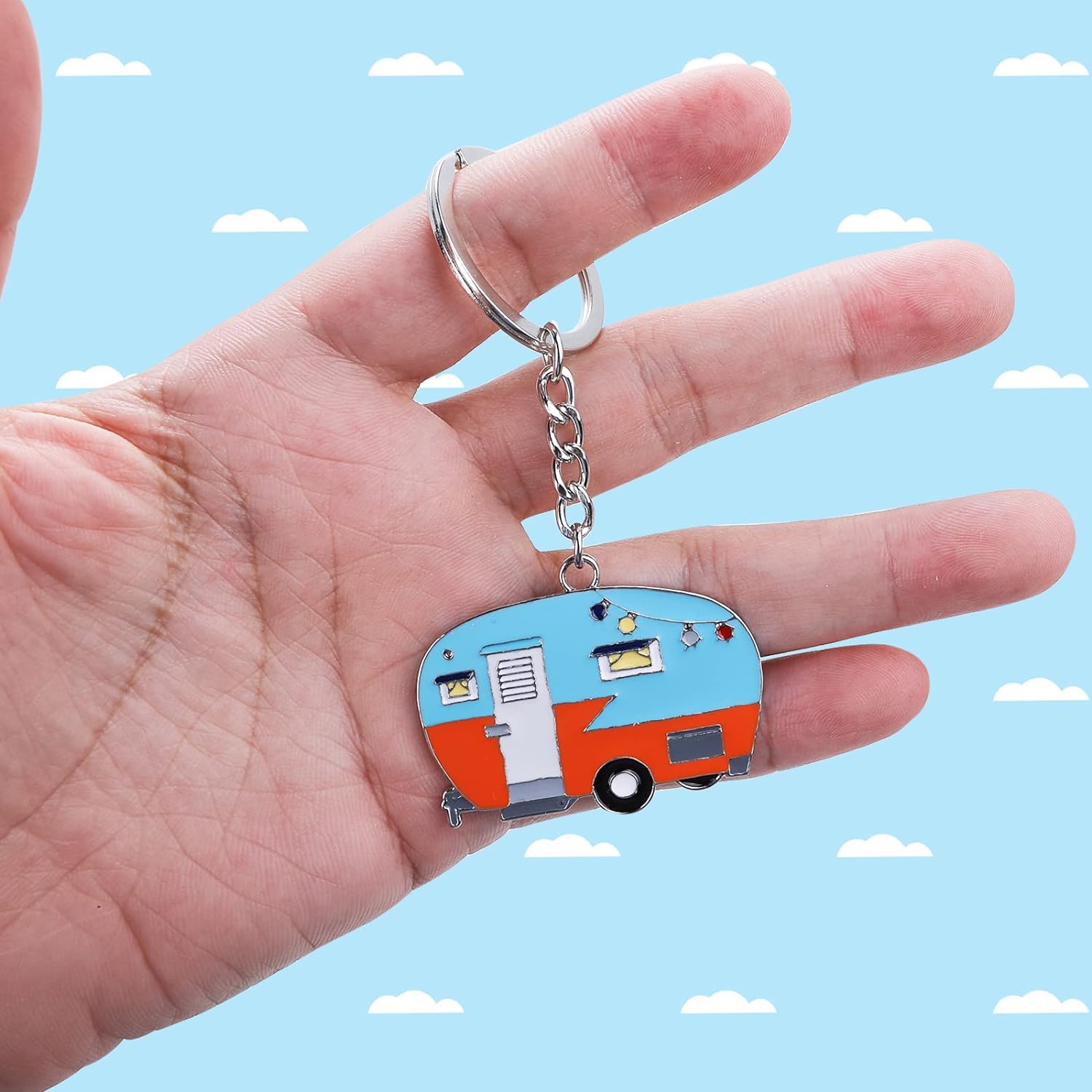 2 Pieces Camper Keychain, RV Camper Keyring Camper Accessories for Travel Trailers Retro Camping Car Keychain