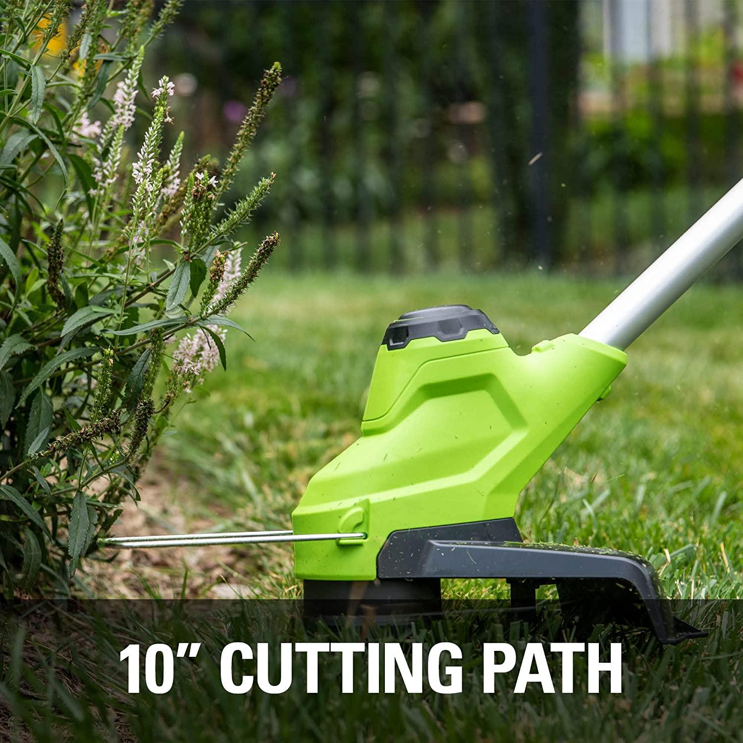 Greenworks 48V 14" Brushless Cordless Electric Lawn Mower, Leaf Blower, String Trimmer, Hedge Trimmer, Work Light, Fan, (2) 4.0Ah Batteries and Rapid Charger