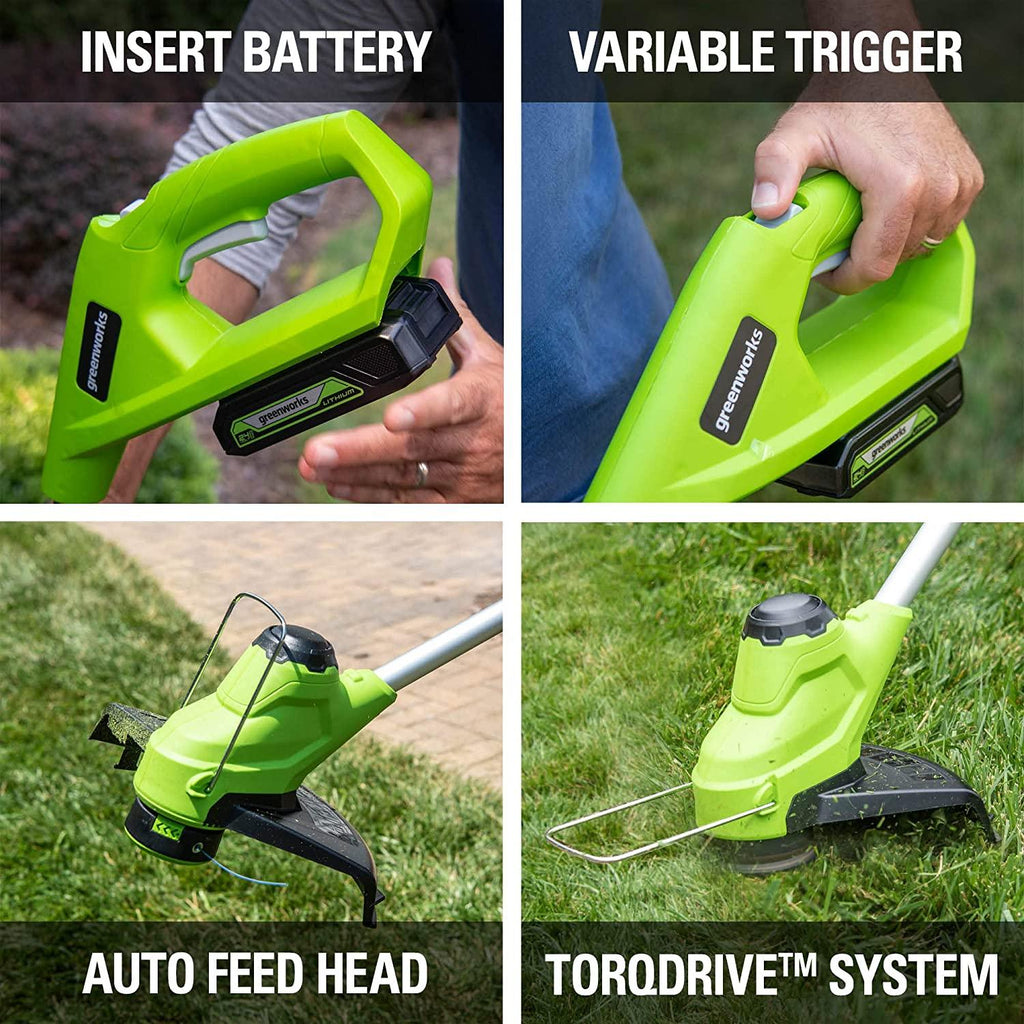 Greenworks 48V 14" Brushless Cordless Electric Lawn Mower, Leaf Blower, String Trimmer, Hedge Trimmer, Work Light, Fan, (2) 4.0Ah Batteries and Rapid Charger