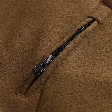 casual thick stand collar patchwork single breasted woolen coat for men