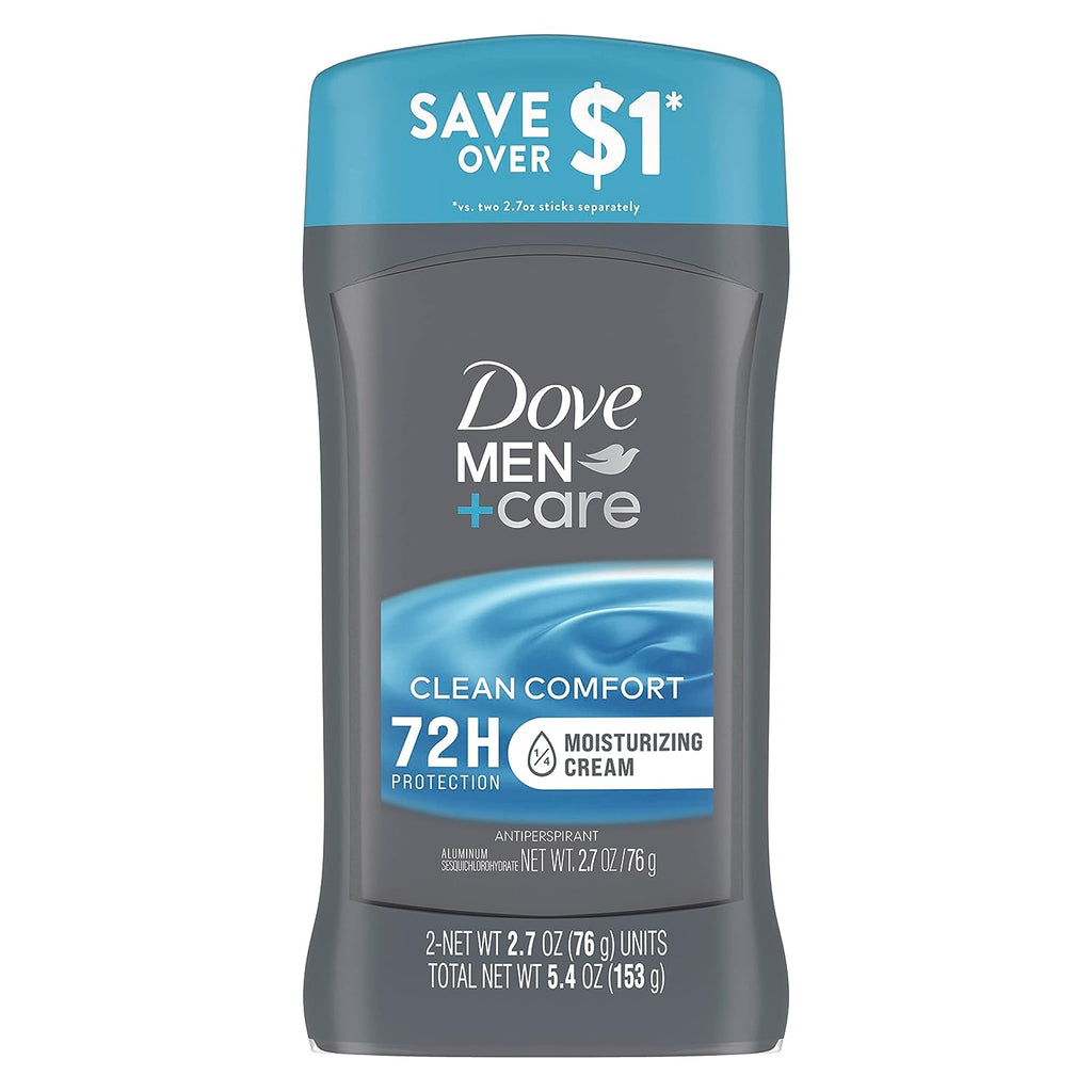 Dove Men+Care Antiperspirant Deodorant Stick Clean Comfort Twin Pack 72-Hour Sweat &amp; Odor Protection Antiperspirant for Men With 1/4 Moisturizing Cream 2.7 oz