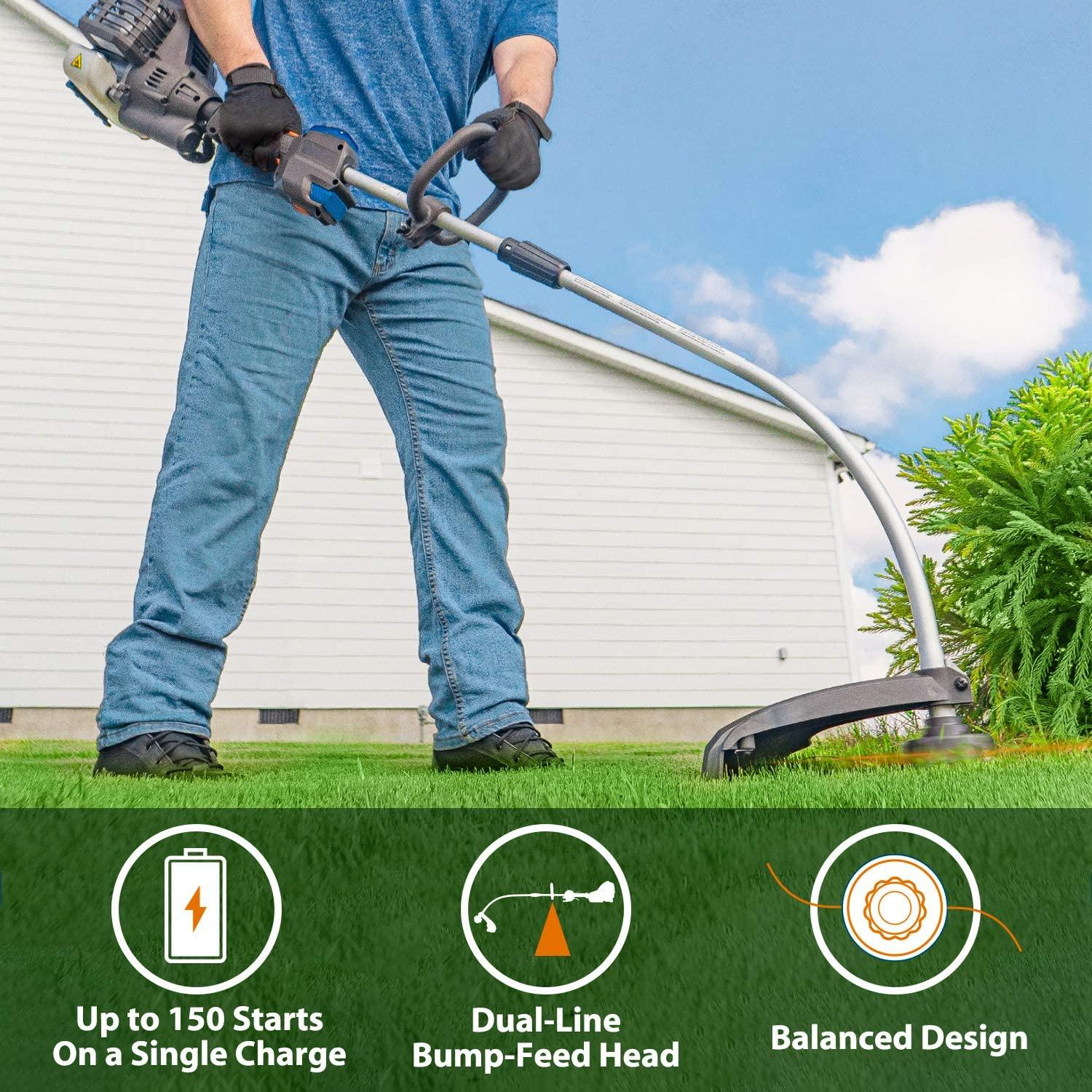 LawnMaster NPTGCP2517B No-Pull Gas String Trimmer with Electric Start 25cc 2 Cycle,17-Inch