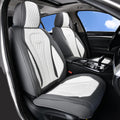 Coverado Leather Seat Covers Full Set, 5 Seats Universal Seat Covers for Cars, Waterproof Luxury Leatherette Seat Cushions, Front and Rear Seat Protectors, Seat Covers Fit for Most Vehicles Gray/White