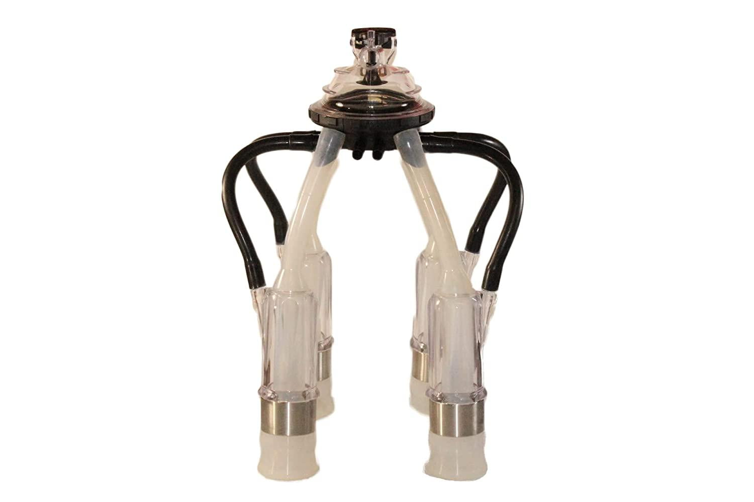 Melasty Cow MilCluster 200cc with Soft Silicone Liners and Clear Acrylic Shells That Allows You to See The Pulsation Rhythm in The Liners. (Medium Teat Cow)
