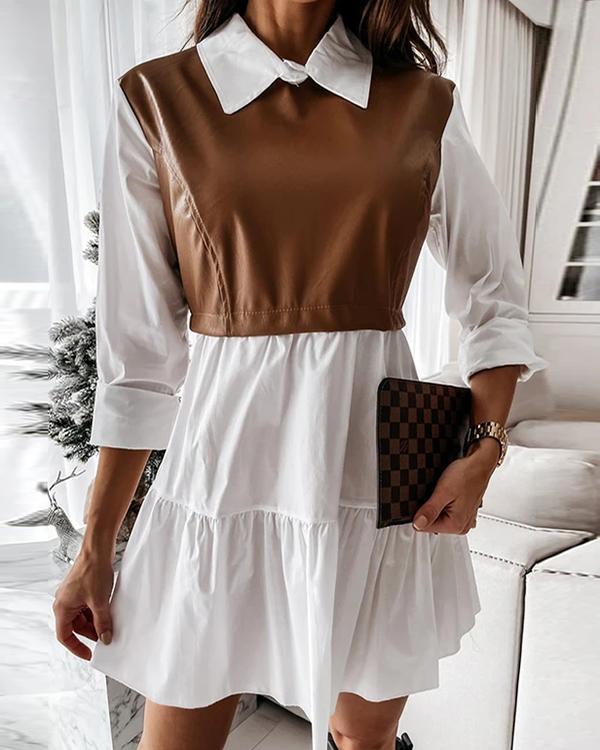 harper faux leather shirt babydoll dress