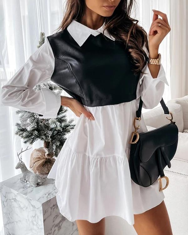 harper faux leather shirt babydoll dress