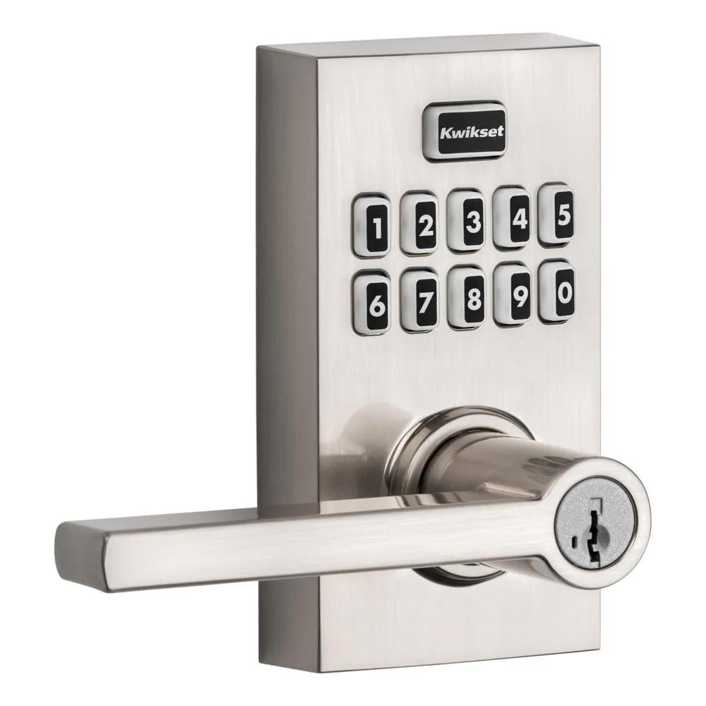 917 SmartCode Satin Nickel Contemporary Electronic Single-Cylinder Halifax Door Lever Featuring SmartKey Security