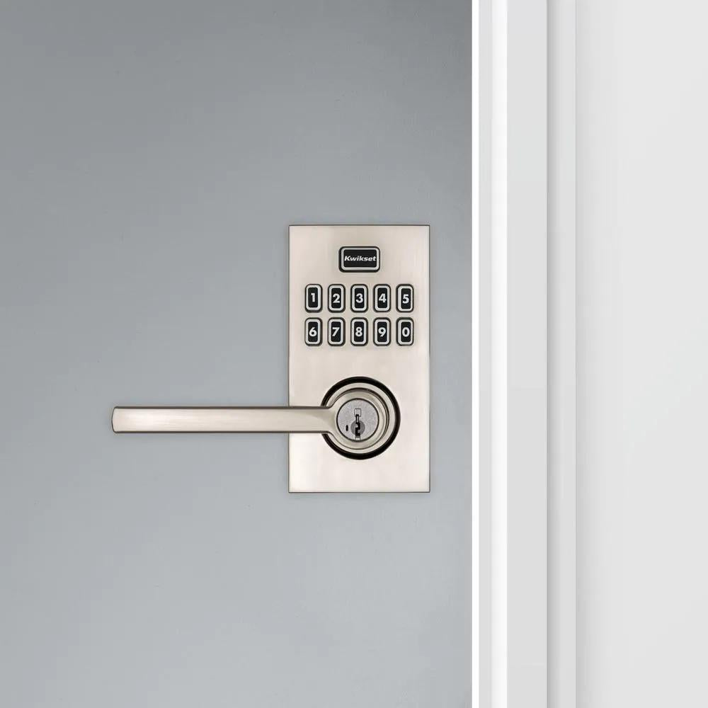 917 SmartCode Satin Nickel Contemporary Electronic Single-Cylinder Halifax Door Lever Featuring SmartKey Security