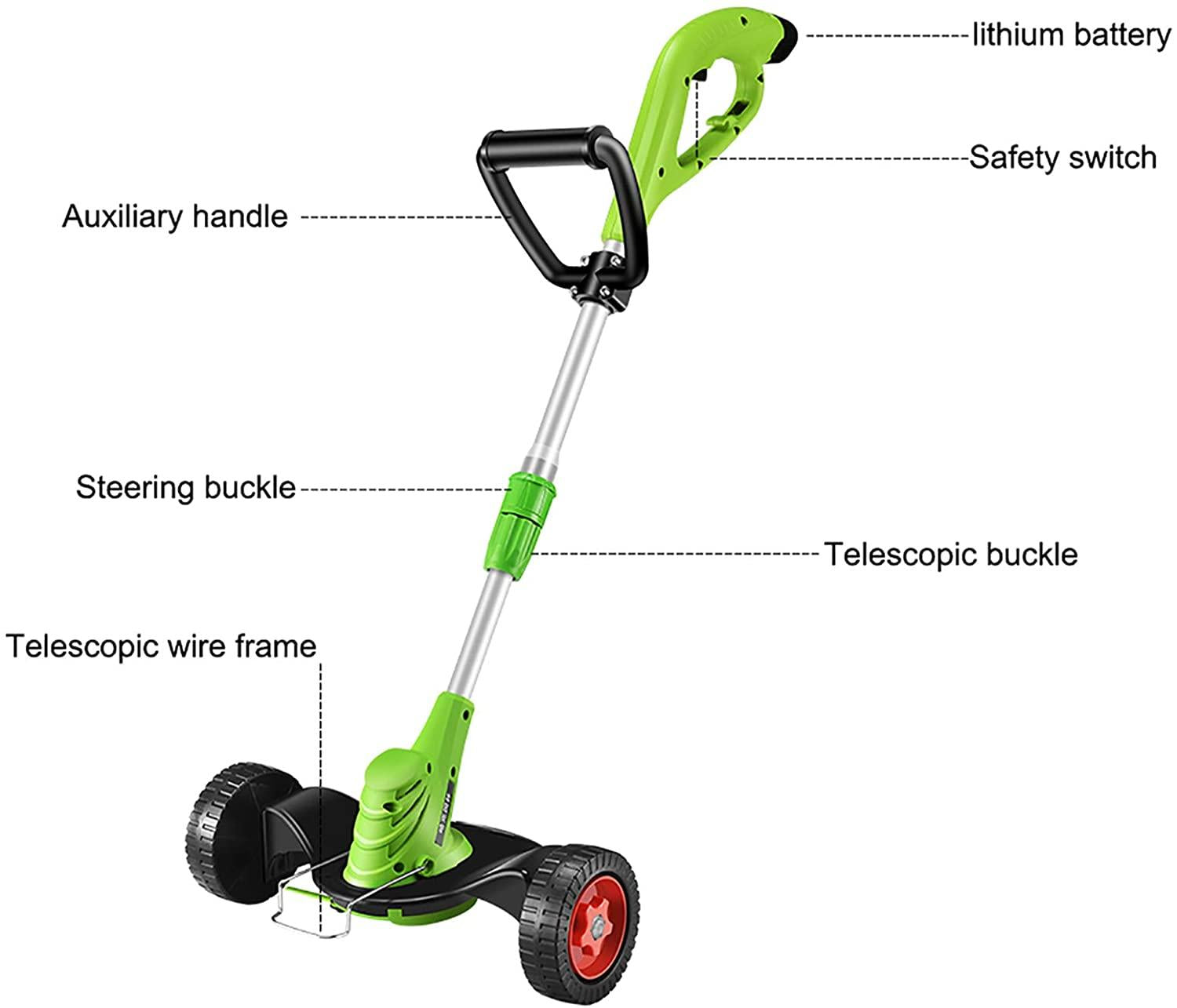 PEIHAN Hand-held Hand Push Dual-use Lightweight Lawn Edger,Powerful Electric Strimmer Household Lawn Mower Telescopic for Tree Branch Hedges DIY Lawn Garden Care Tool,Green