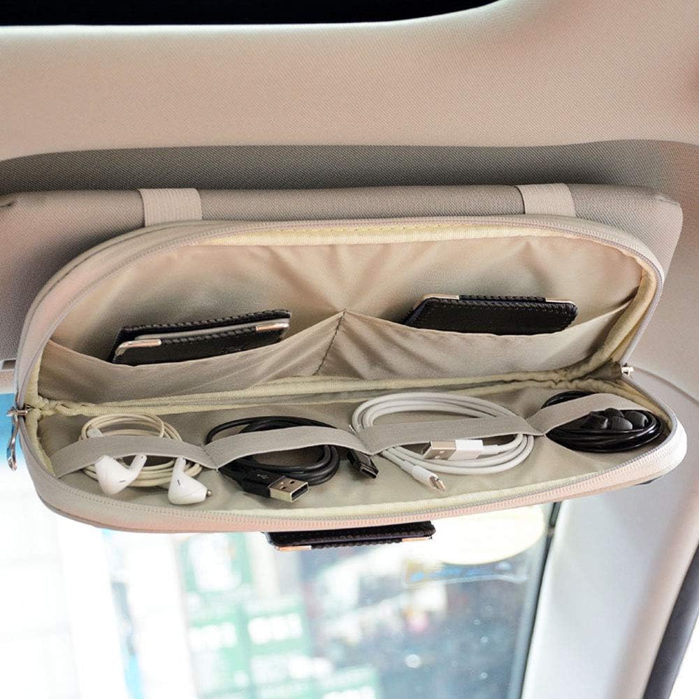 Da by Car Sun Visor Organizer Auto Car Visor Pocket and Interior Accessories Car Truck Visor Storage Pouch Holder with Multi-Pocket Net Zippers (Beige Light Yellow)