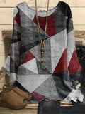 Contrasting Geometric Print Loose Long-sleeved Blouse
