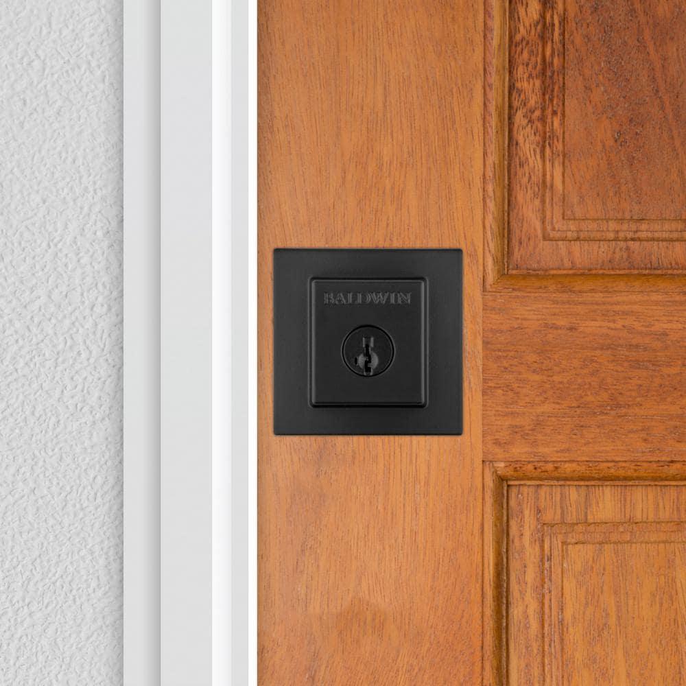 PrestiSpyglass Matte Black Square Single Cylinder Deadbolt Featuring SmartKey Security